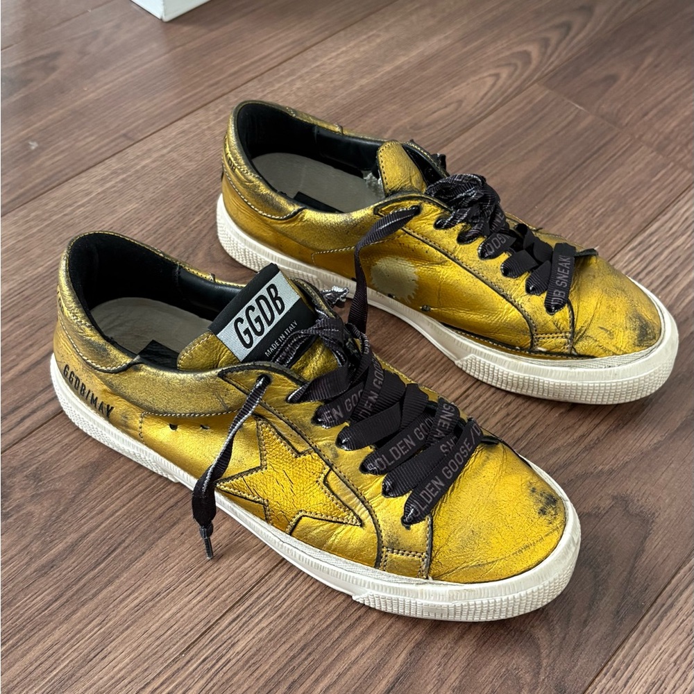 Golden Goose Gold and Black Sneakers